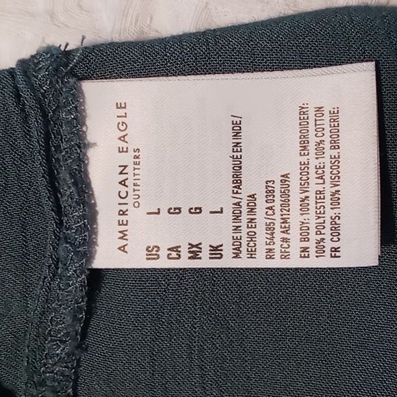 American Eagle Women's Top Long Sleeve Embroidered Dusty Blue/Cream Size Large - Picture 12 of 15